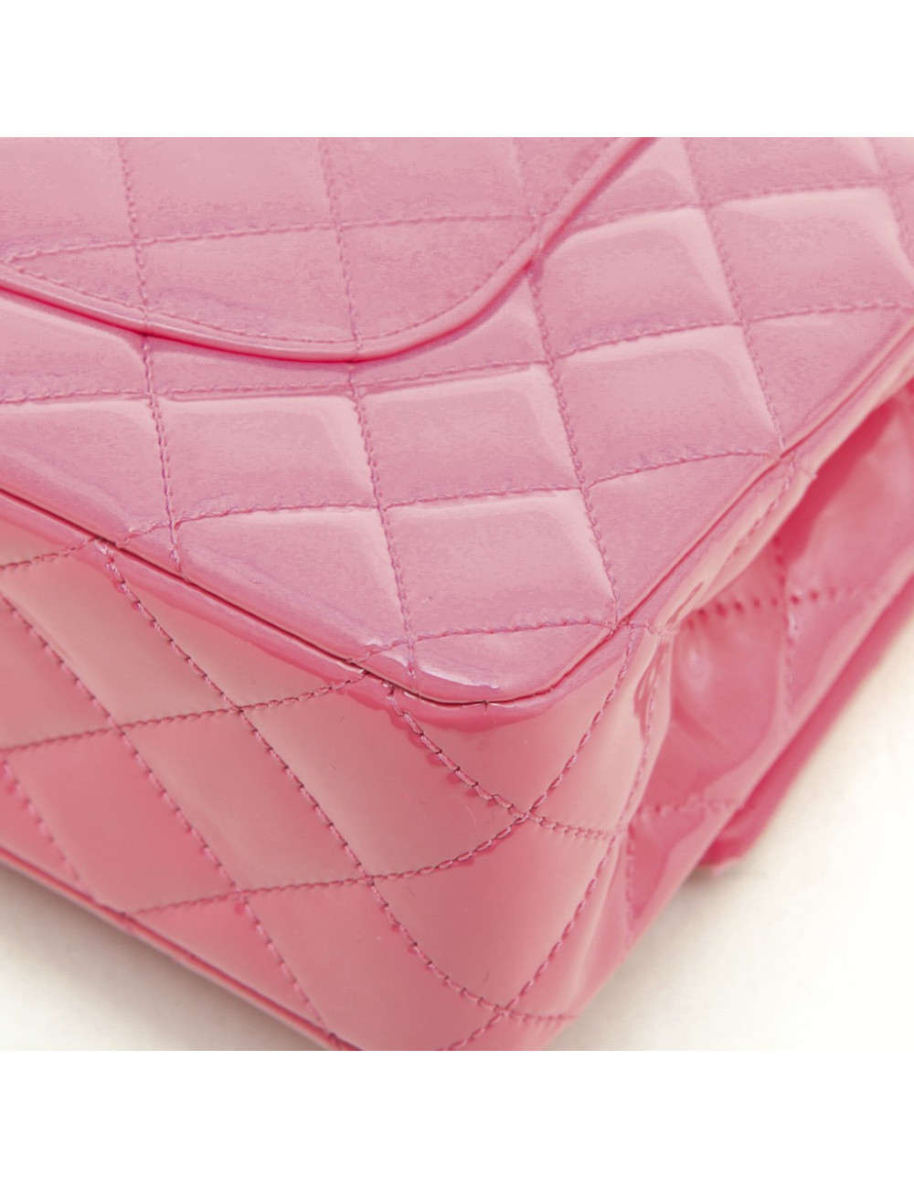 CHANEL Timeless double flap bag in pink patent leather