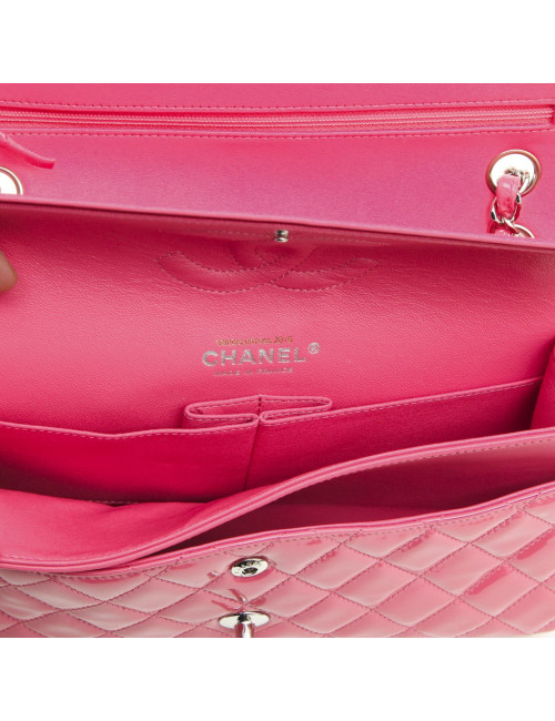 CHANEL Timeless double flap bag in pink patent leather