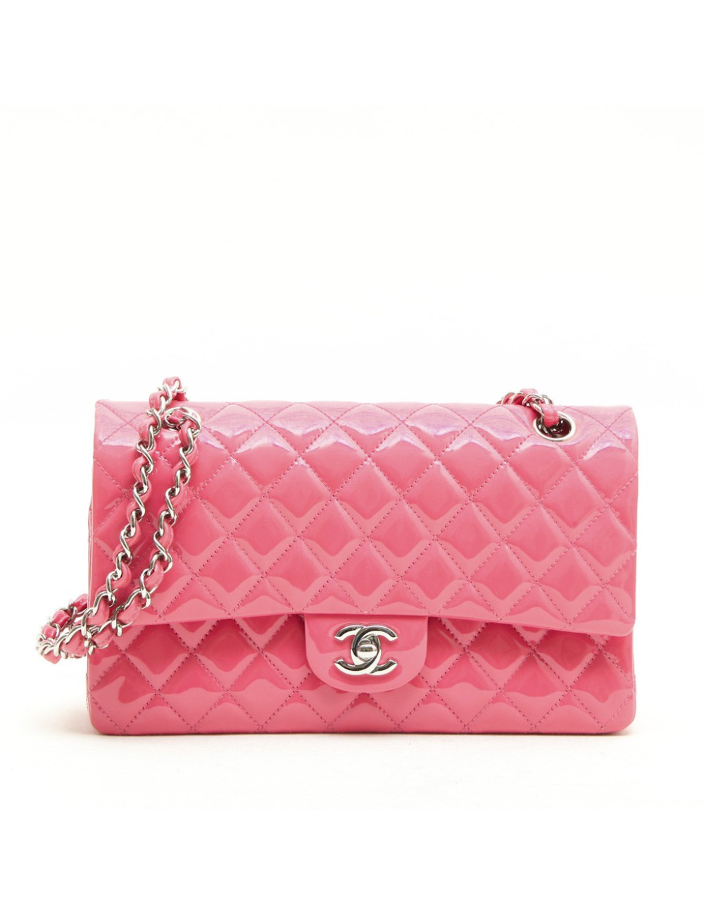 CHANEL Timeless double flap bag in pink patent leather