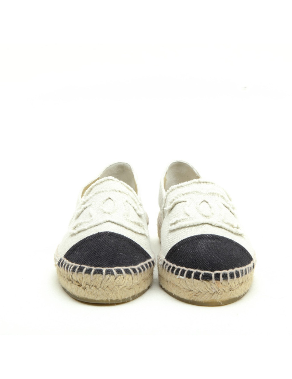 CHANEL Espadrilles in Black and Beige Two-Tones Canvas Size 40FR