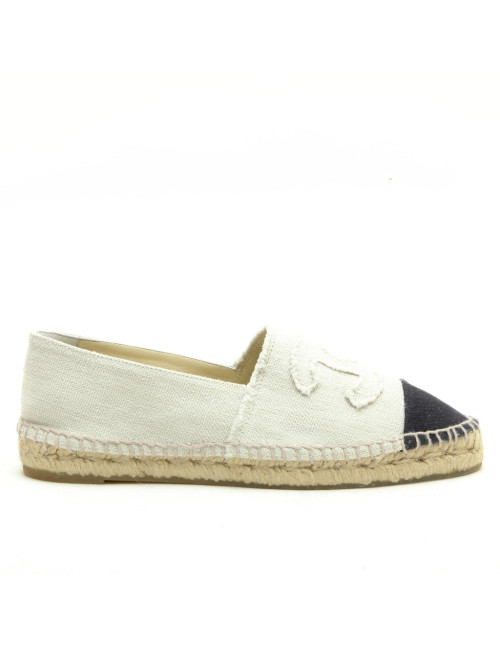 CHANEL Espadrilles in Black and Beige Two-Tones Canvas Size 40FR