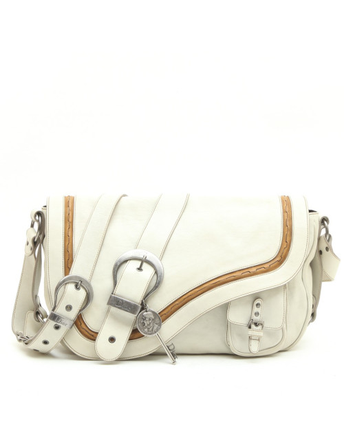 CHRISTIAN DIOR Saddle bag in off-white and camel leather