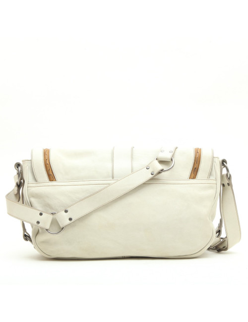 Sac CHRISTIAN DIOR Saddle en cuir blanc casé et camel