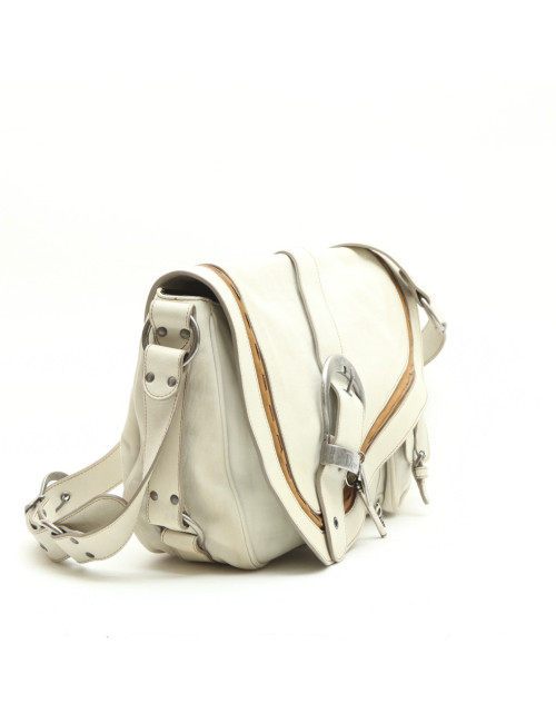 CHRISTIAN DIOR Saddle bag in off-white and camel leather