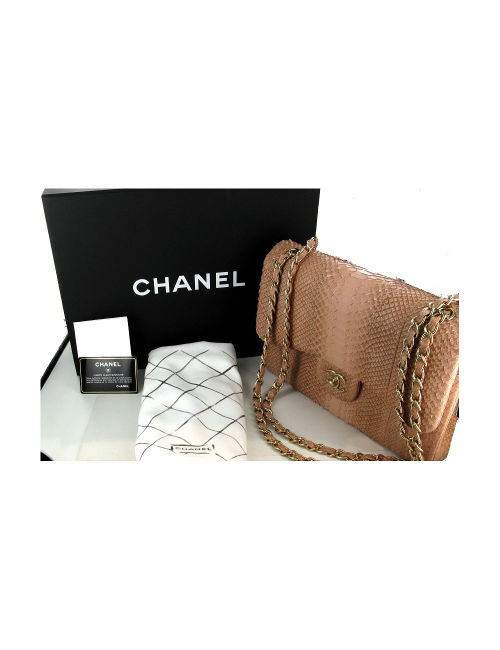 Jumbo CHANEL en python rose poudré