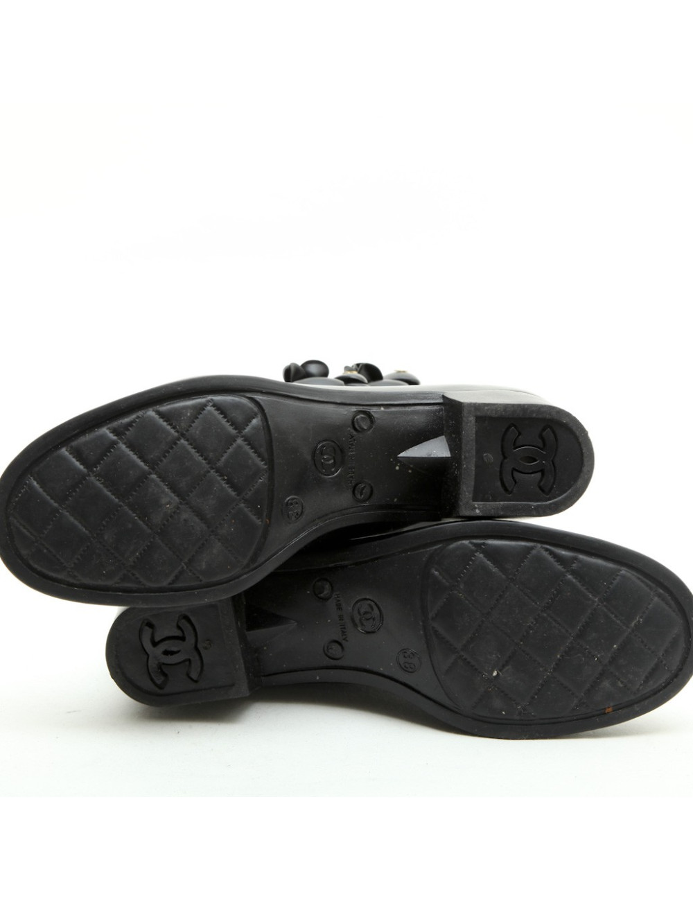 CHANEL rain boots with camellias in black rubber size 38FR