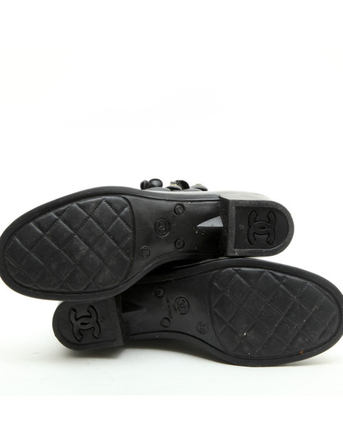 CHANEL rain boots with camellias in black rubber size 38FR