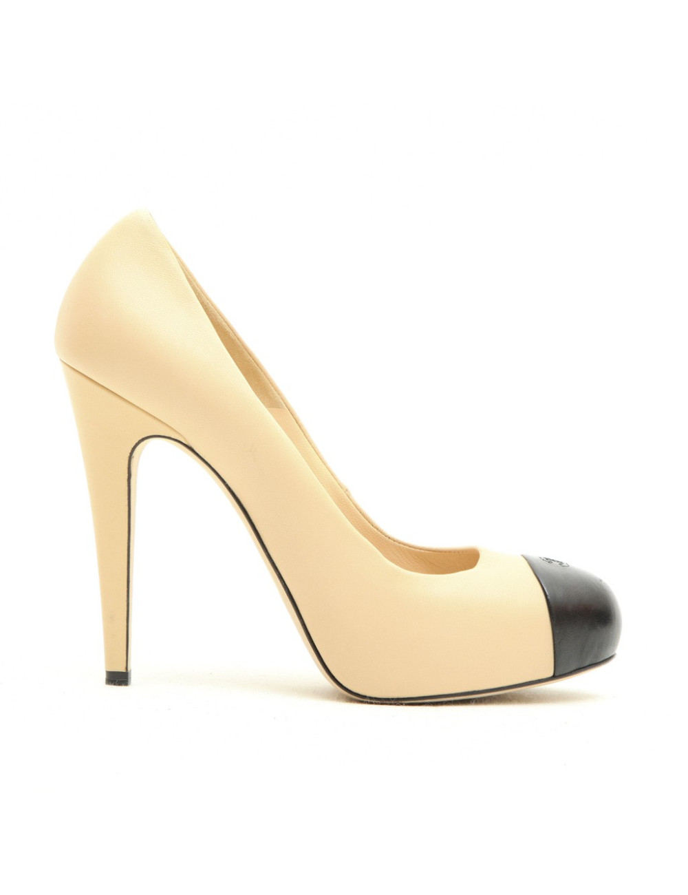 CHANEL bicolor high heels in beige smooth lamb leather size 39.5