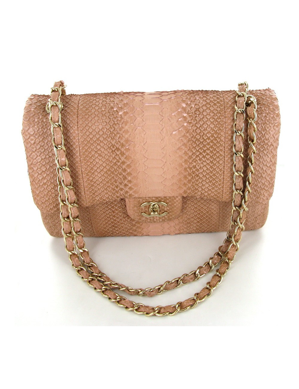 Jumbo CHANEL en python rose poudré