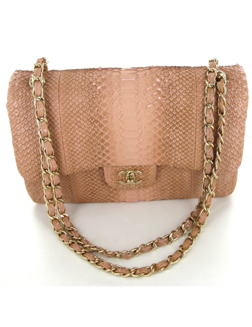 Jumbo CHANEL en python rose poudré