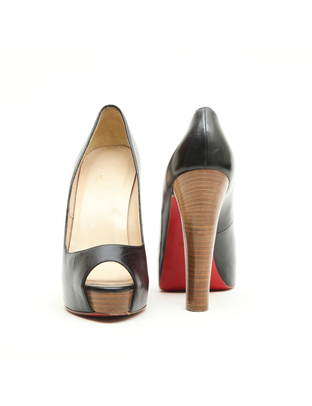 Sandales hautes LOUBOUTIN T 38 cuir noir 