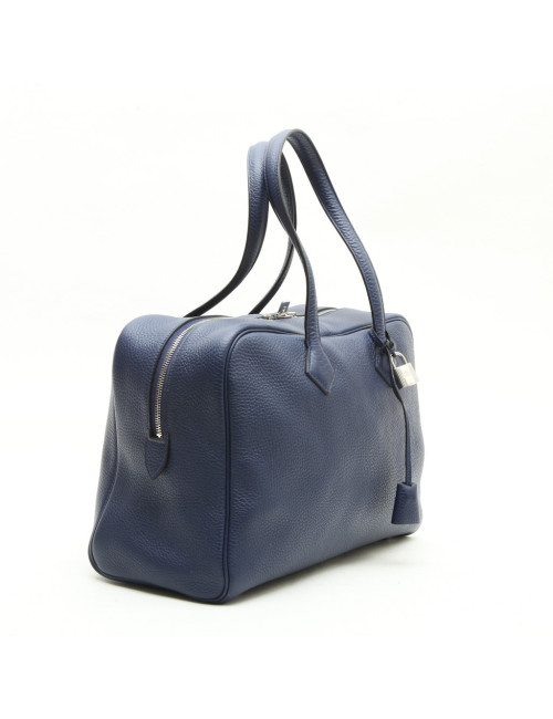 Sac Victoria HERMES Taurillon clémence bleu