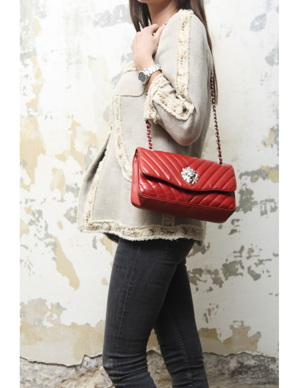 Sac 'Lion' Paris-Venise CHANEL cuir d'agneau rouge