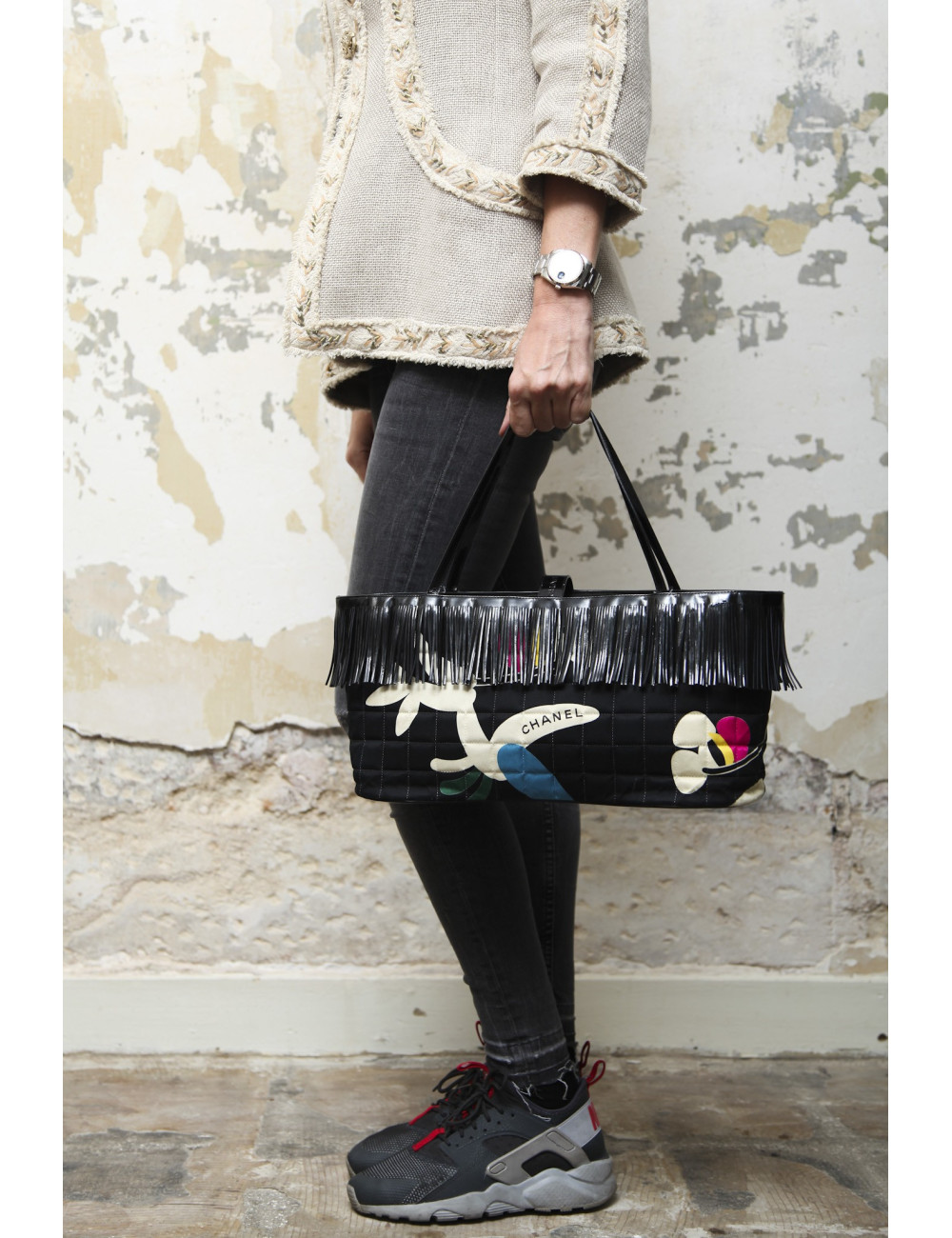 Sac CHANEL à franges toile matelassée