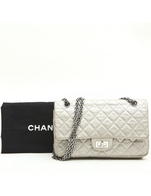 CHANEL Timeless double flap bag in aged silver leather