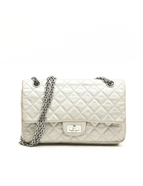 CHANEL Timeless double flap bag in aged silver leather