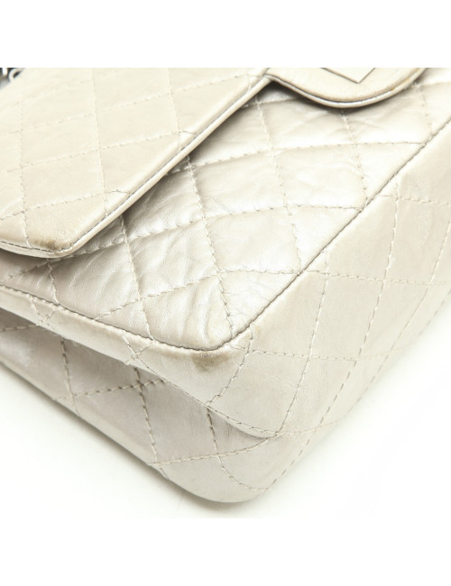 CHANEL Timeless double flap bag in aged silver leather