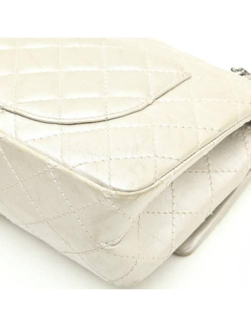CHANEL Timeless double flap bag in aged silver leather