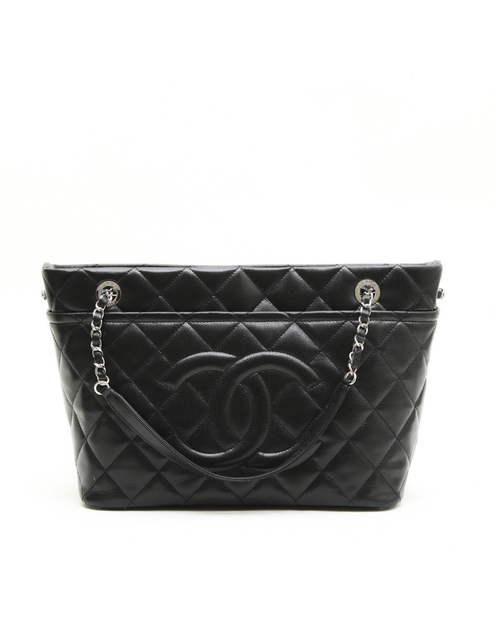 Sac cabas CHANEL cuir grainé noir