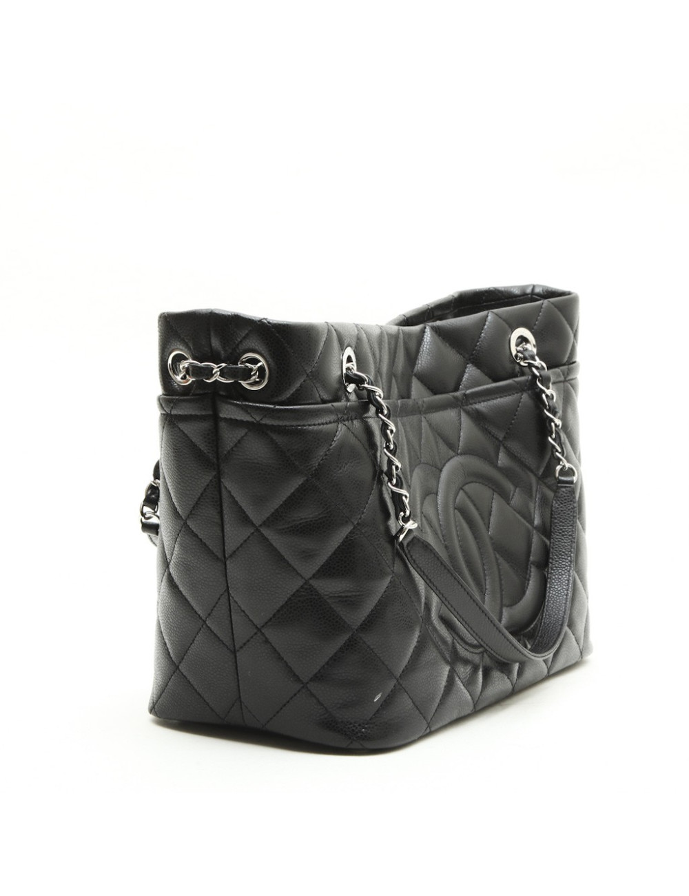 Sac cabas CHANEL en cuir grainé noir