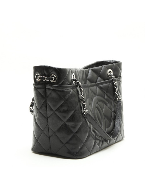 Sac cabas CHANEL cuir grainé noir