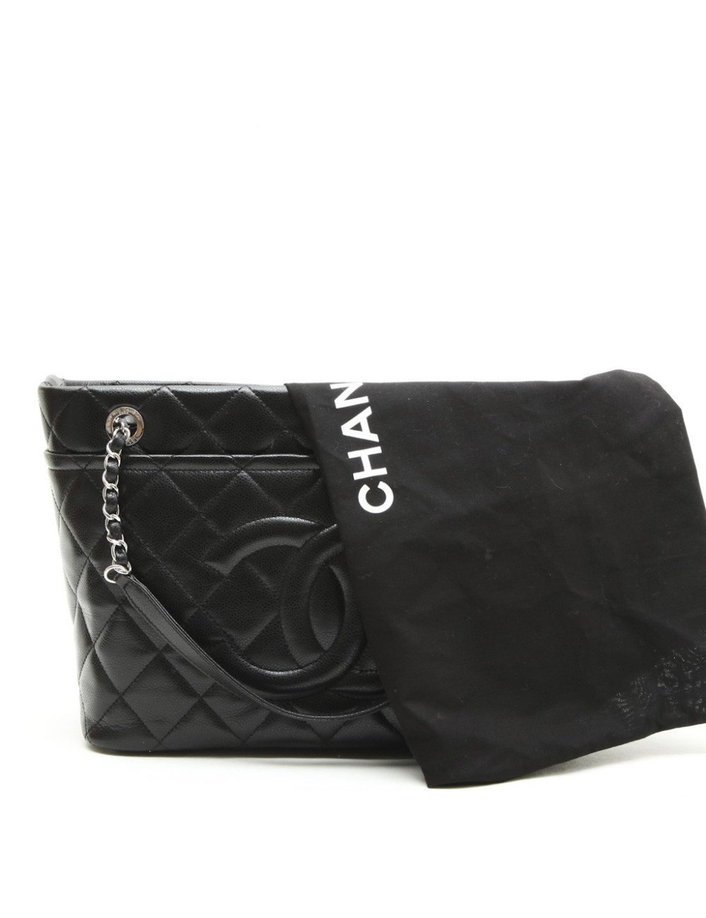 Sac cabas CHANEL en cuir graine noir