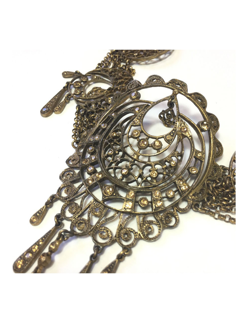 CHRISTIAN DIOR vintage crew necklace in copper filigree metal and rhinestones