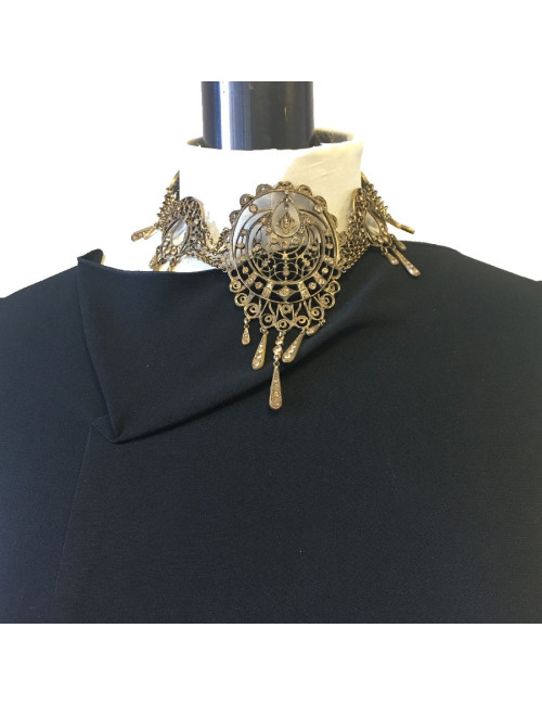 Collier CHRISTIAN DIOR vintage en métal filigrané cuivré, strass jaunes