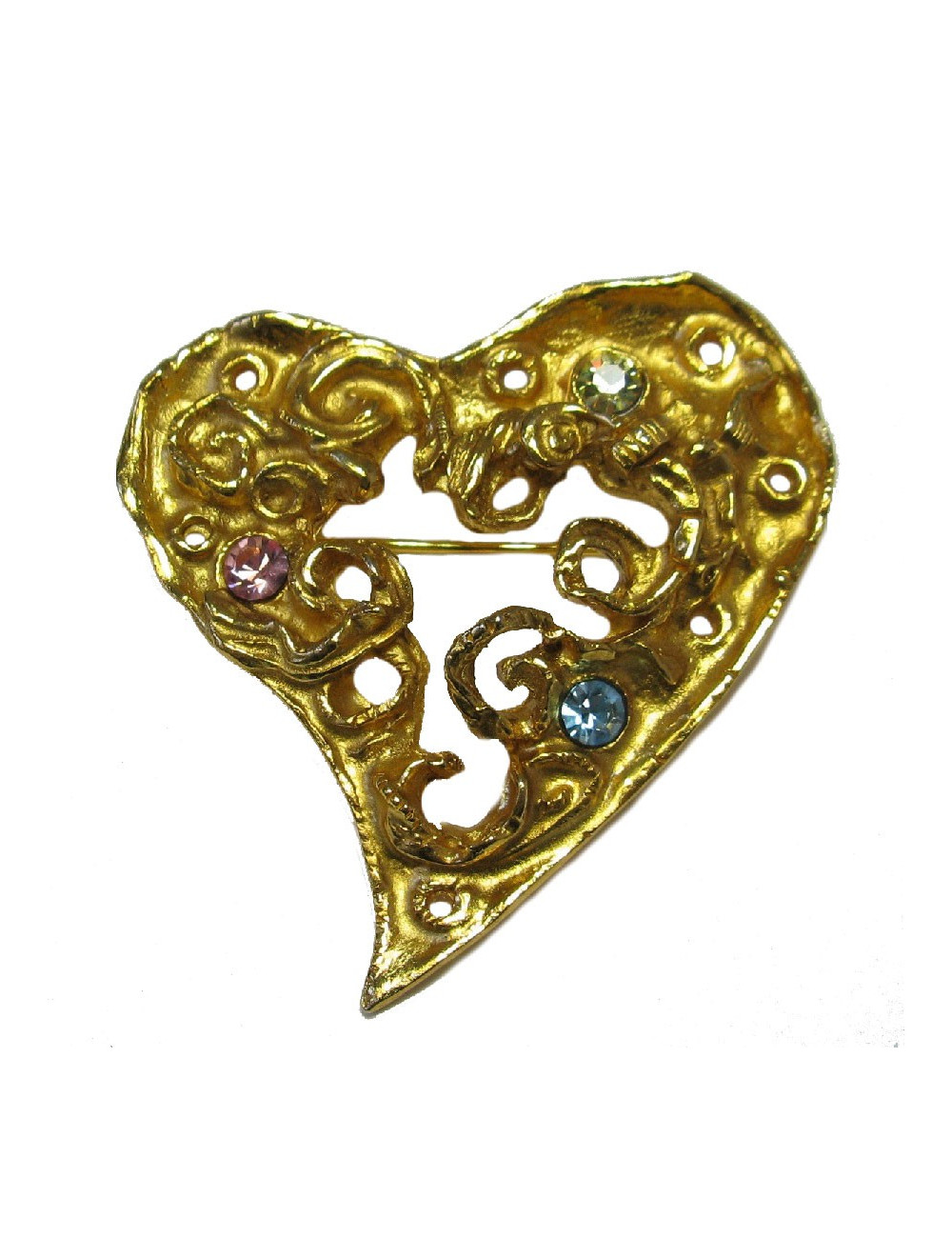 Broche CHRISTIAN LACROIX "Coeur" doré strass