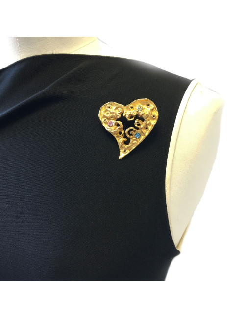 Broche CHRISTIAN LACROIX "Coeur" doré strass