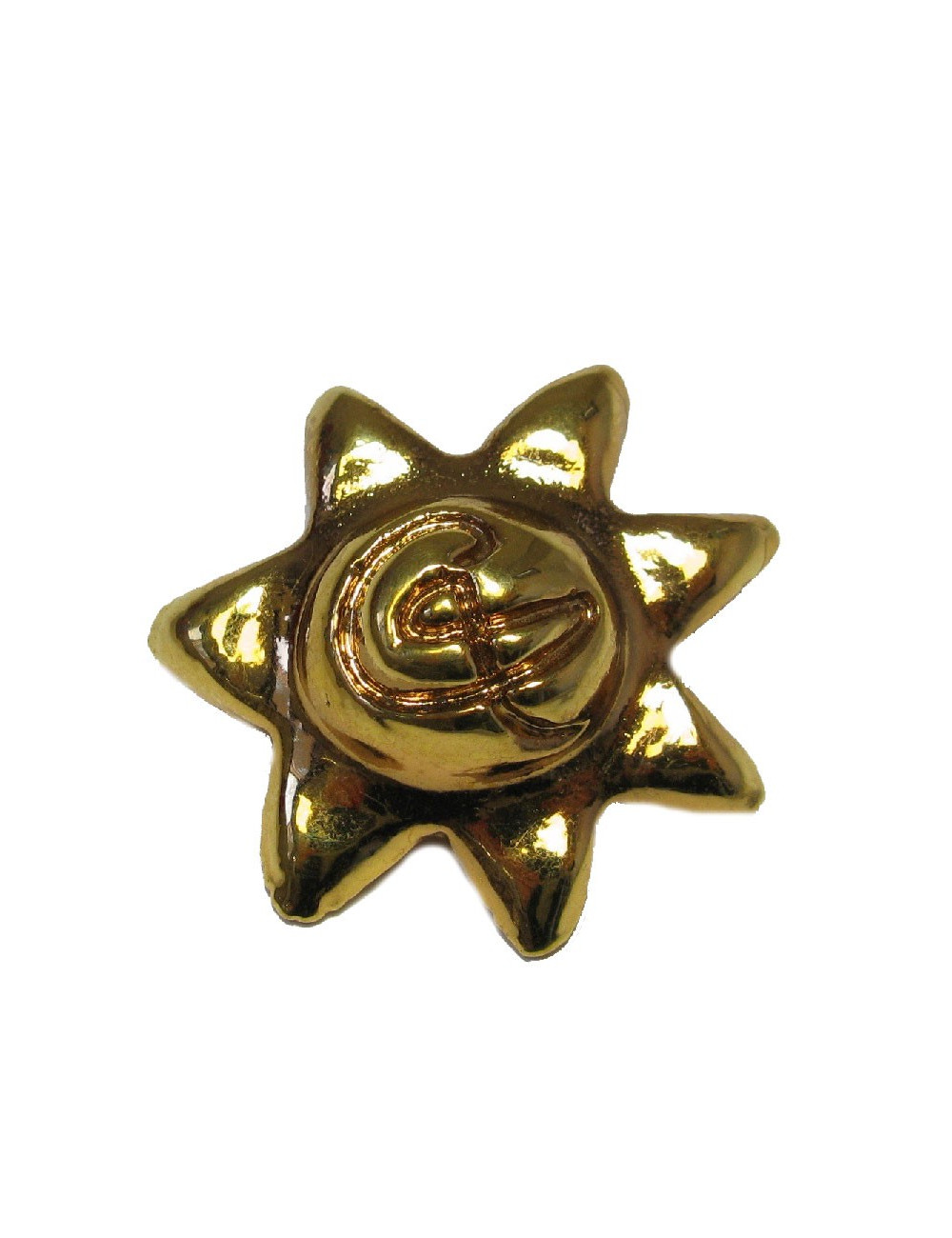 Broche CHRISTIAN LACROIX soleil en résine dorée vintage