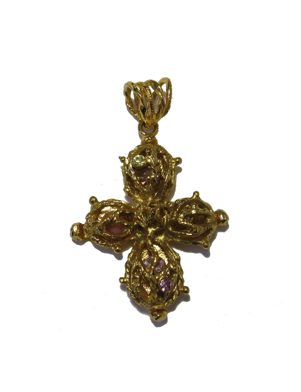 Pendentif CHRISTIAN LACROIX doré et strass de couleur