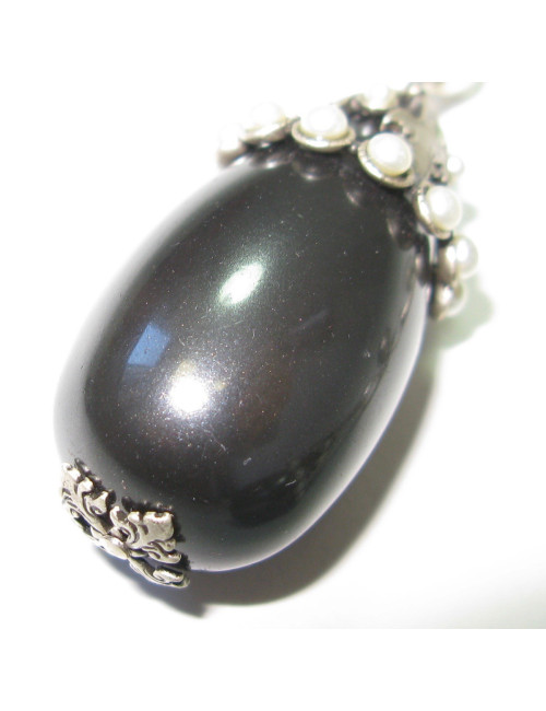 CHANEL gray pearl clip on earrings with silver metal set with white pearls