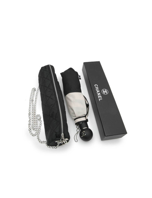  CHANEL umbrella with CC logo in beige and black fabric