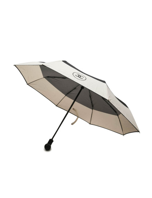  CHANEL umbrella with CC logo in beige and black fabric