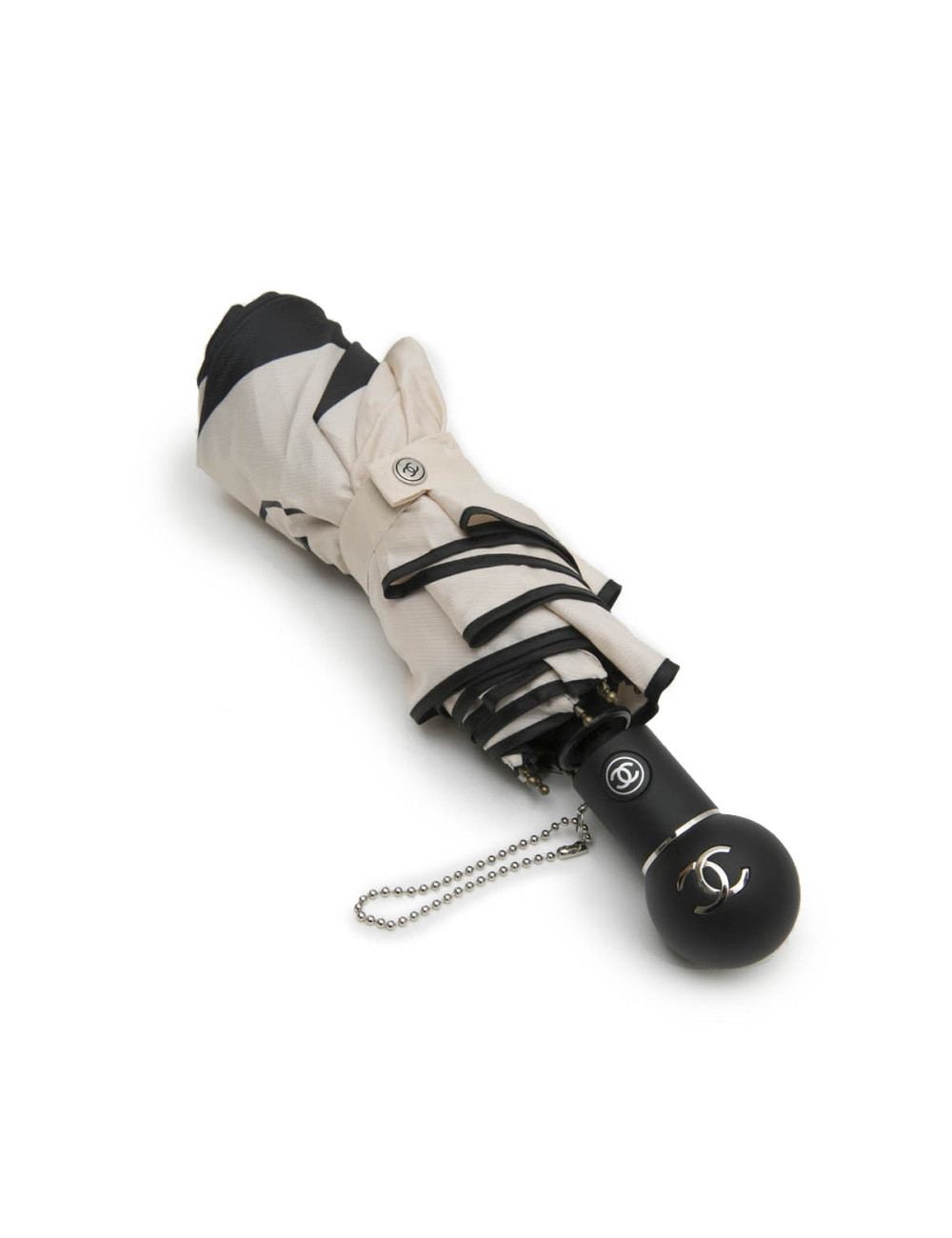  CHANEL umbrella with CC logo in beige and black fabric