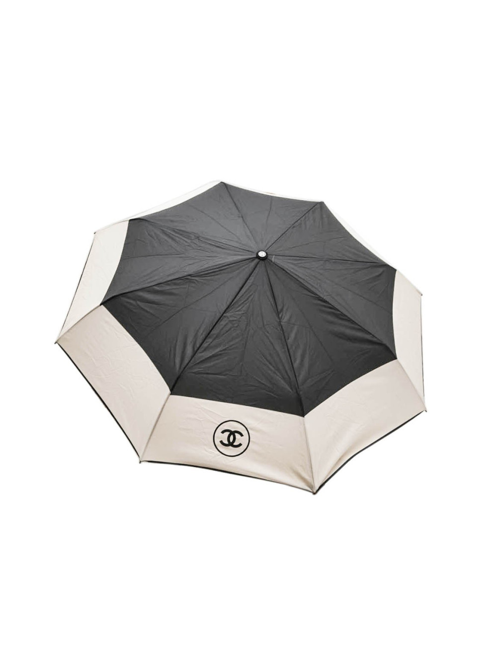  CHANEL umbrella with CC logo in beige and black fabric