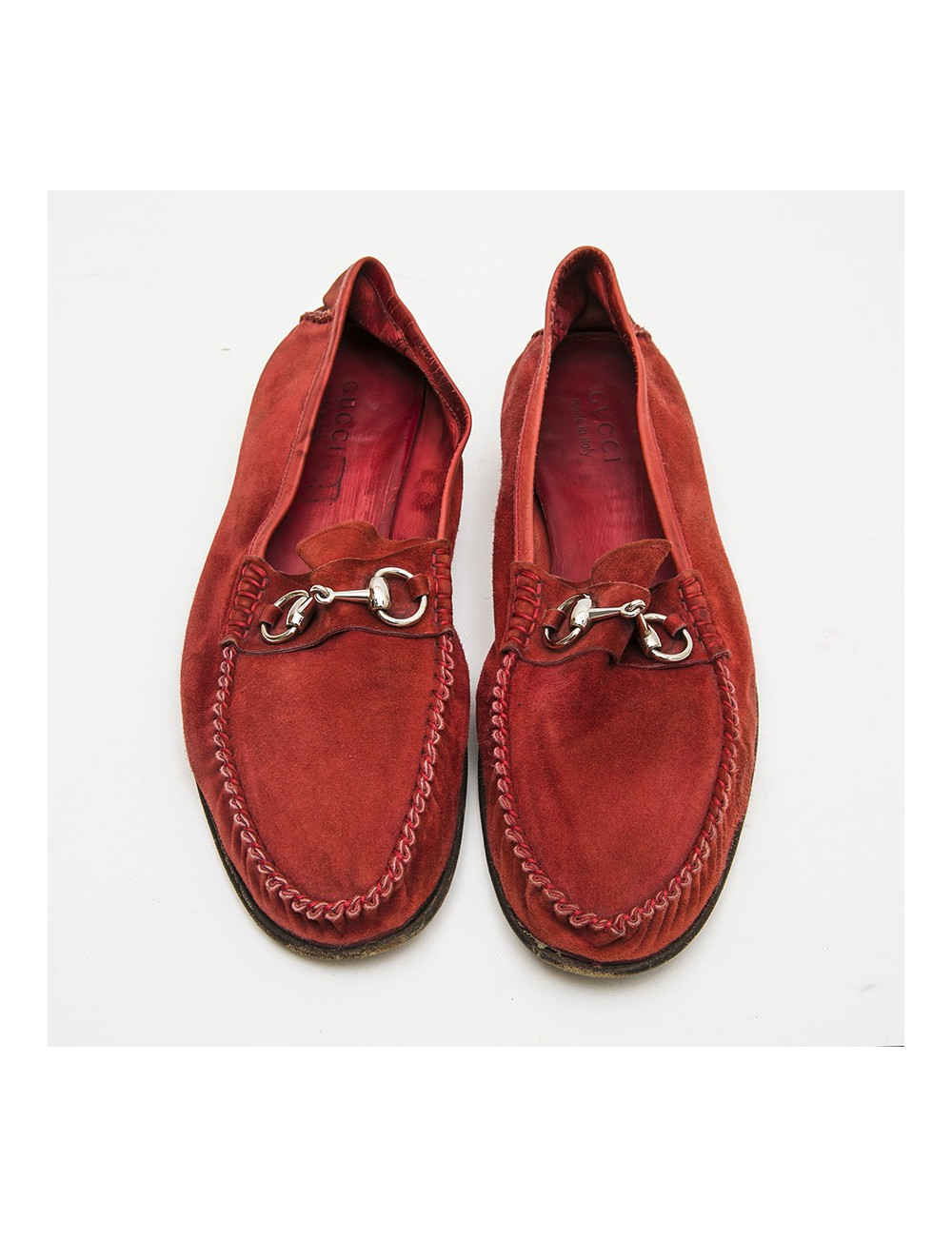 Moccassins GUCCI  daim rouge T43