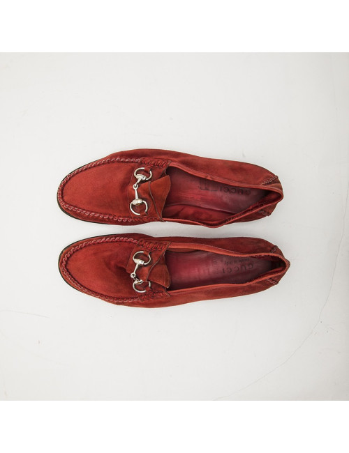 Mocassins GUCCI mors daim rouge T43