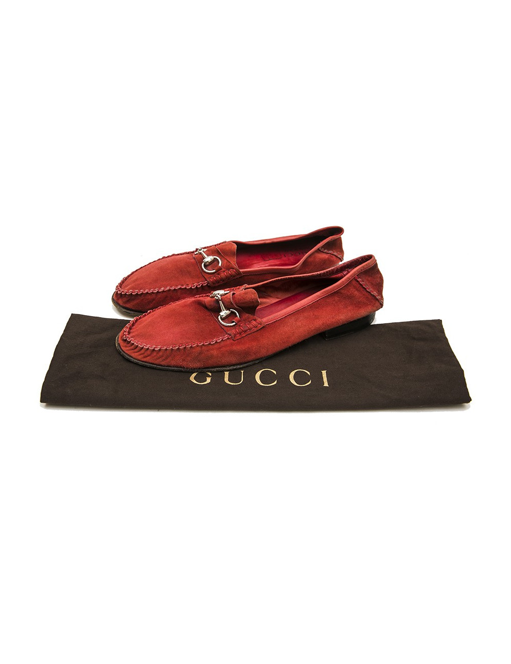 Moccassins GUCCI  daim rouge T43