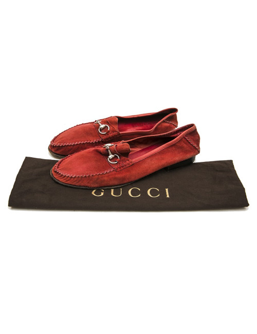 Mocassins GUCCI mors daim rouge T43