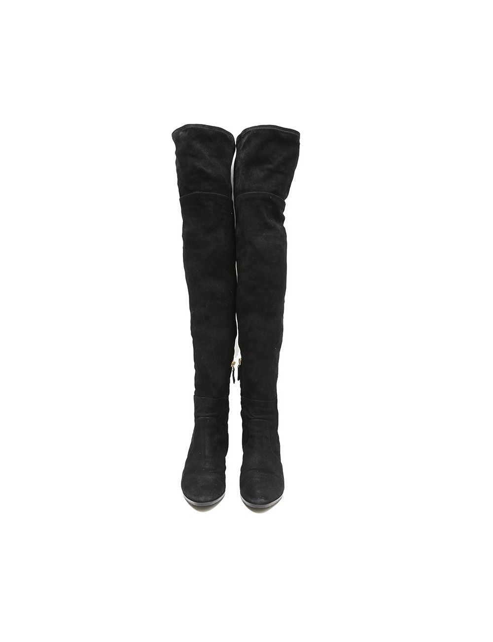 CHANEL T 38.5 thigh boots in black suede calfskin 