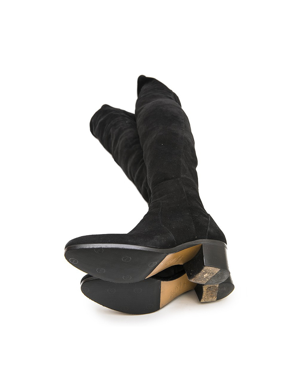 CHANEL T 38.5 thigh boots in black suede calfskin 