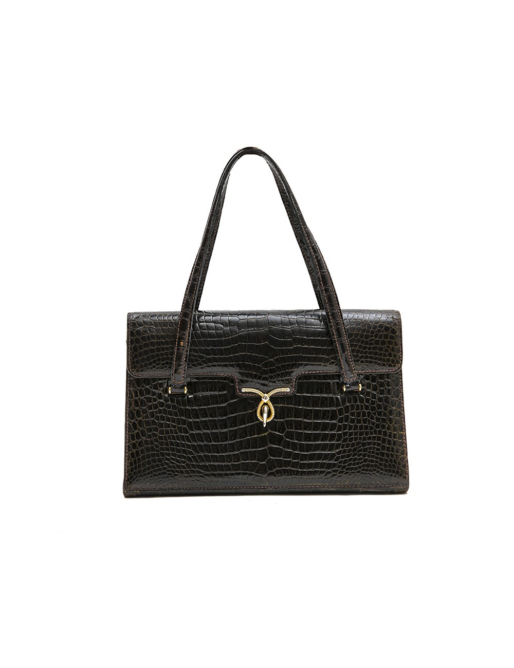 Sac GUCCI Vintage en crocodile porosus marron