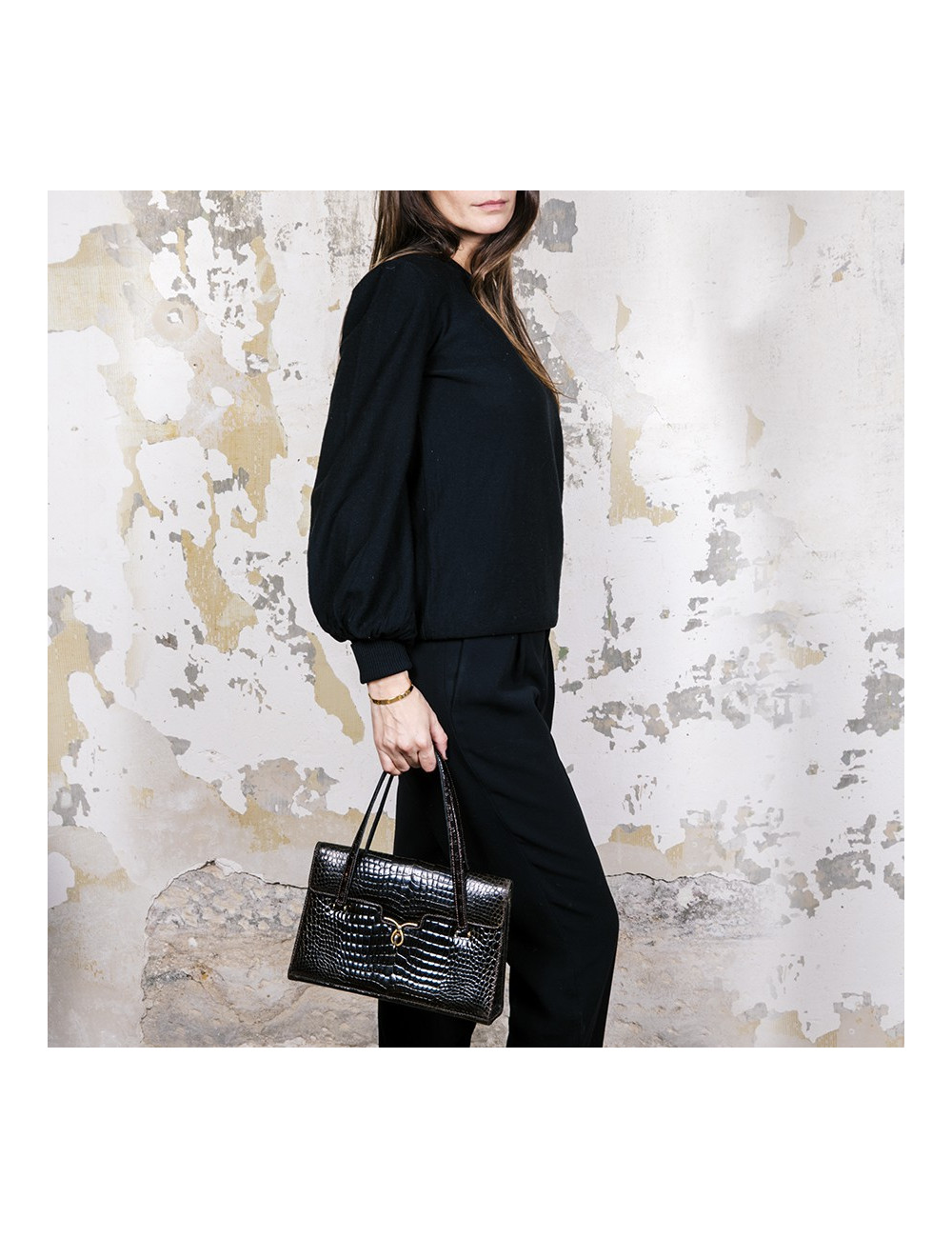 Sac GUCCI Vintage en crocodile porosus marron