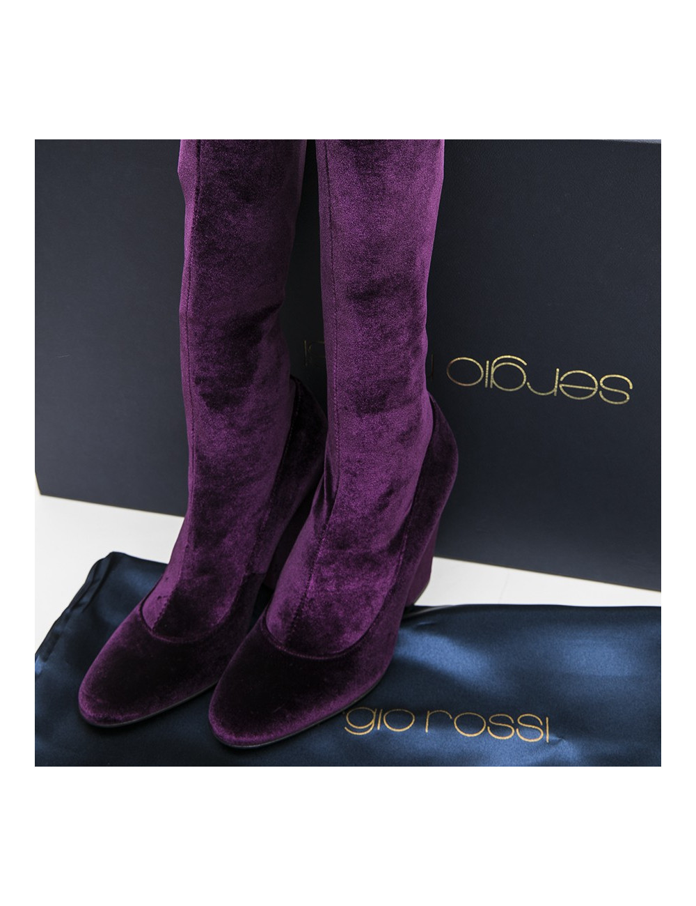 SERGIO ROSSI T 36 Thigh boots in plum stretch velvet