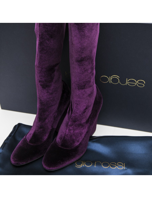 SERGIO ROSSI T 36 Thigh boots in plum stretch velvet