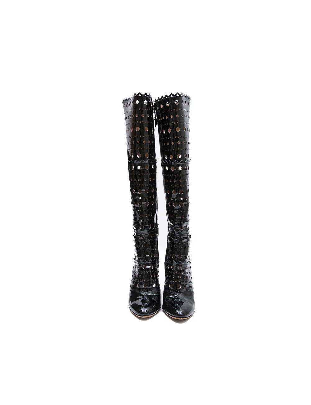 ALAIA T 38 boots in black patent perforated leather