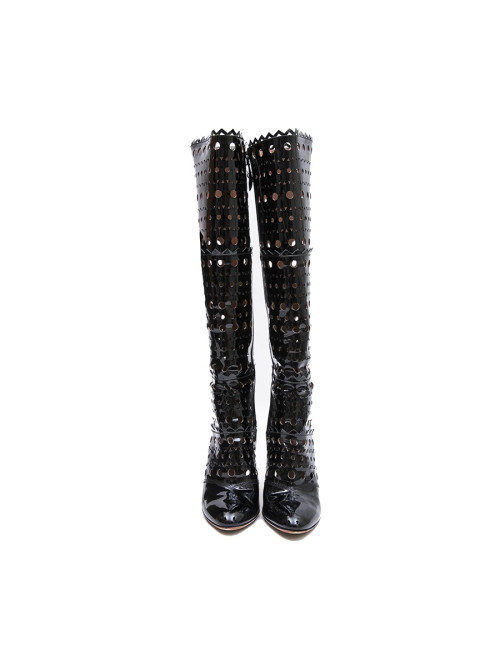 ALAIA T 38 boots in black patent perforated leather