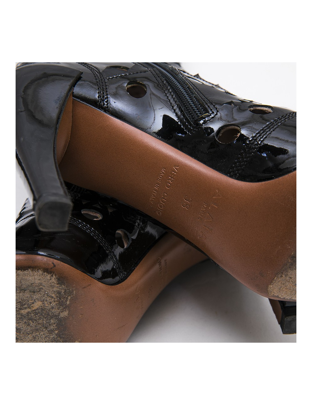 ALAIA T 38 boots in black patent perforated leather